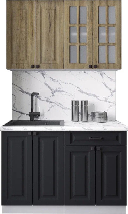 

Готовая кухня Интерлиния Мила Деко 1.2А (черный/дуб вотан/белый гранит)