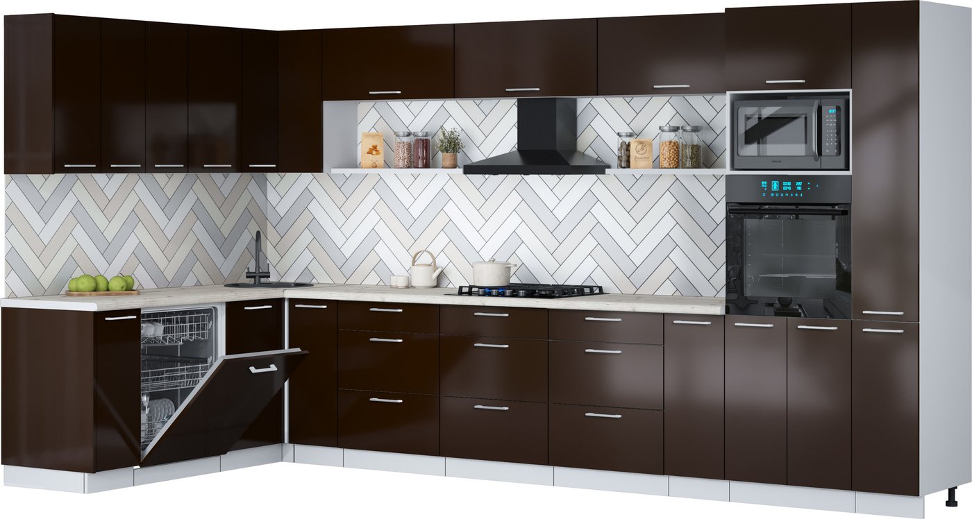 

Готовая кухня Интерлиния Мила Gloss 1.896х3.88 (шоколад глянец/шоколад глянец/бискайская сосна)