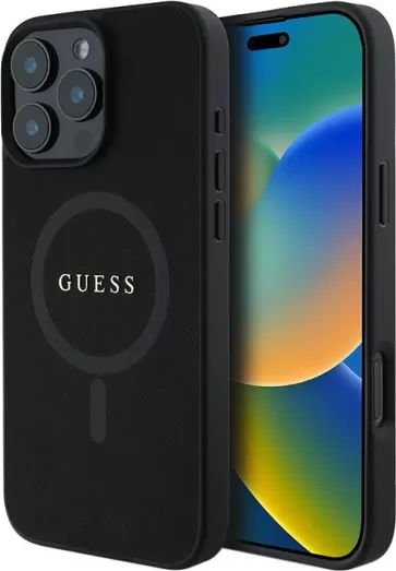 

Чехол для телефона Guess PU Saffiano with metal logo (MagSafe) для iPhone 16 Pro GUHMP16LPSAHMCK