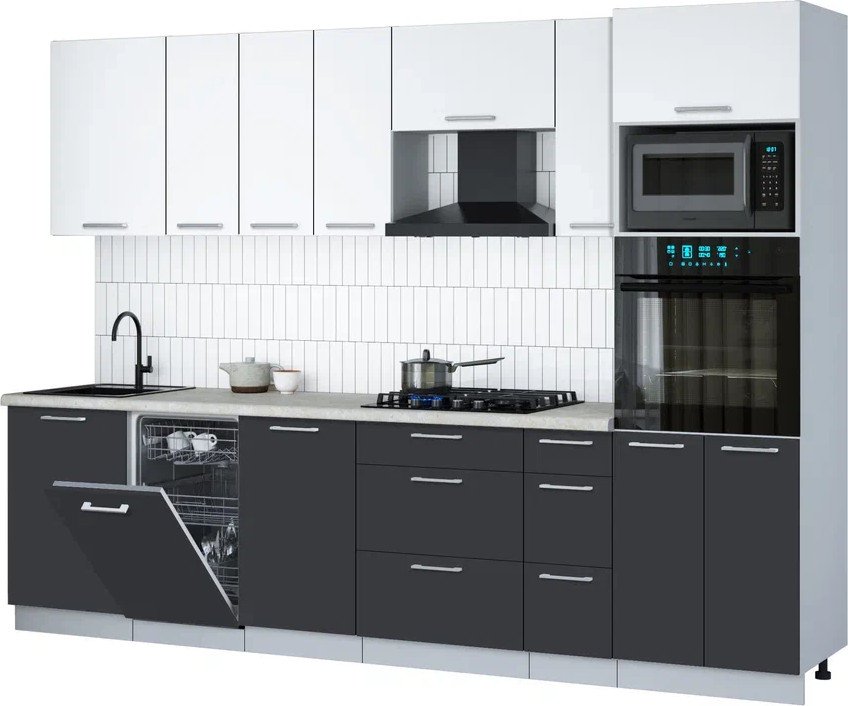 

Готовая кухня Интерлиния Мила Gloss 2.9-ПМ3 (пепел/белый/опал светлый)