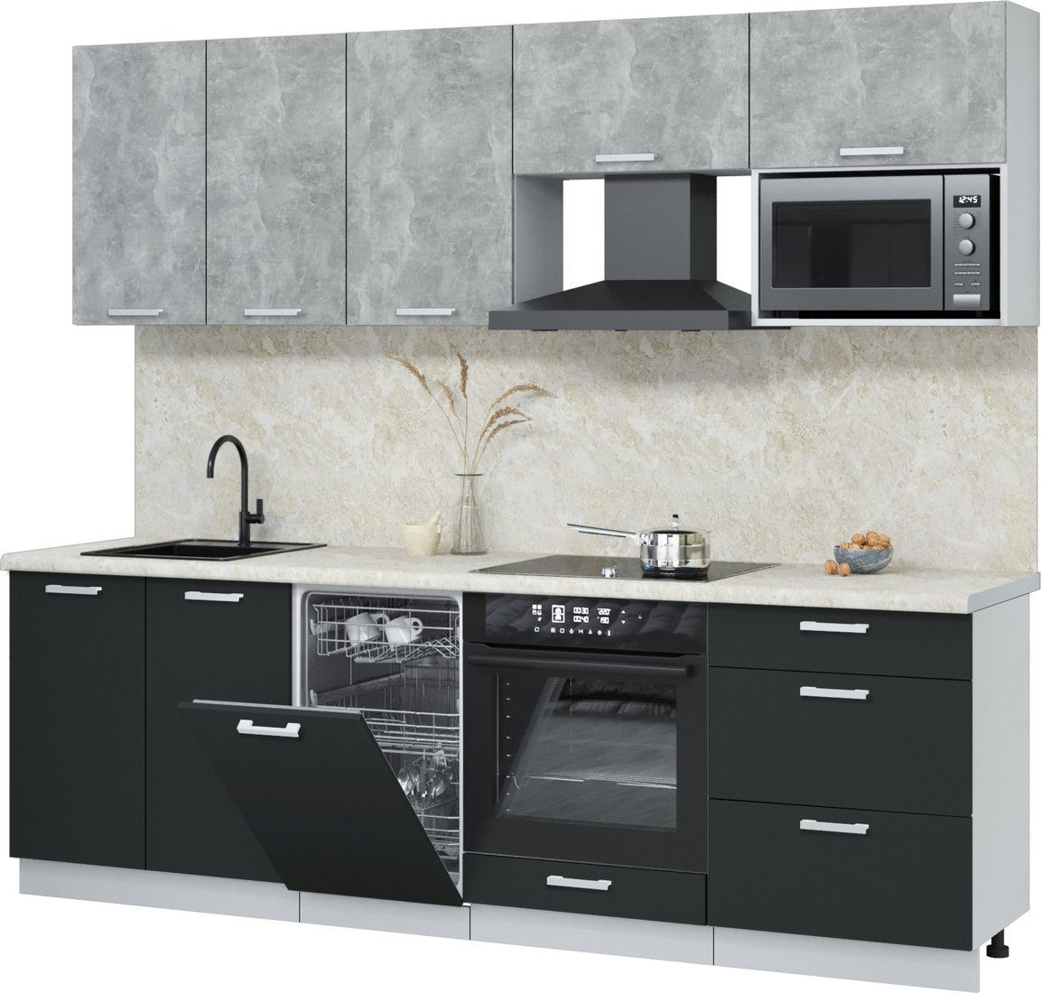 

Готовая кухня Интерлиния Мила Лайт 2.45-ПМ4 (бетон/антрацит/опал светлый)