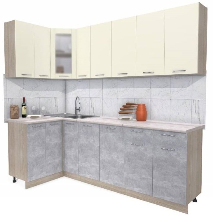 

Готовая кухня Интерлиния Мила 12x25 (ваниль-бетон-травертин)