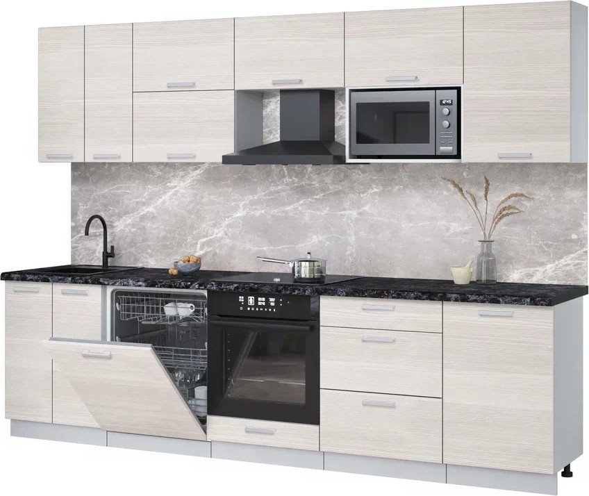 

Готовая кухня Интерлиния Мила Лайт 2.9-ПМ2 (вудлайн кремовый/вудлайн кремовый/кастилло темный)