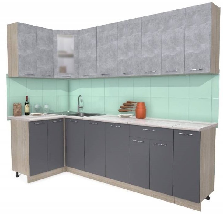 

Готовая кухня Интерлиния Мила 12x27 (бетон-антрацит-травертин)