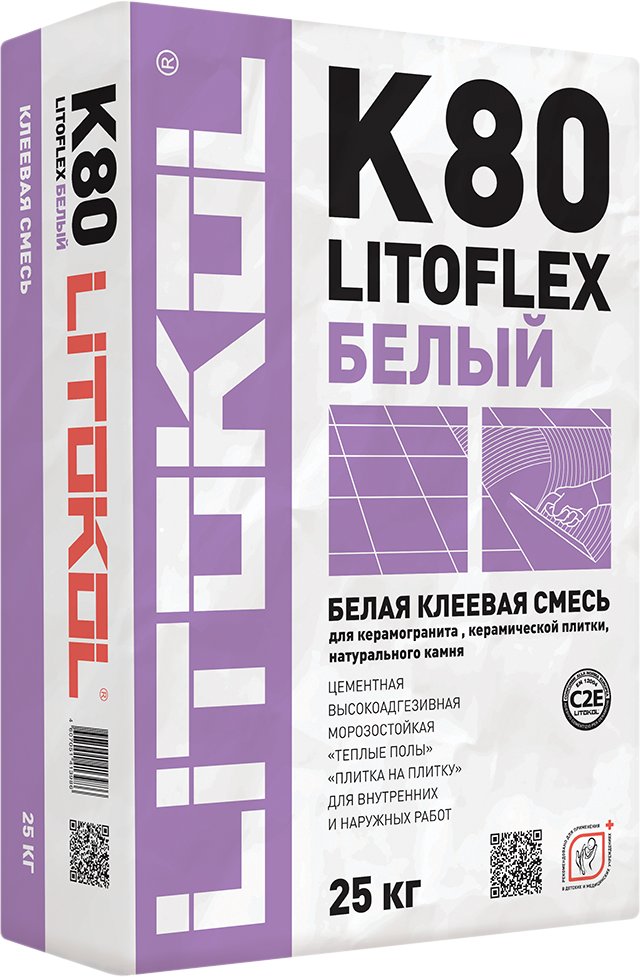 

Клей для плитки Litokol Litoflex K80 (25 кг, белый)
