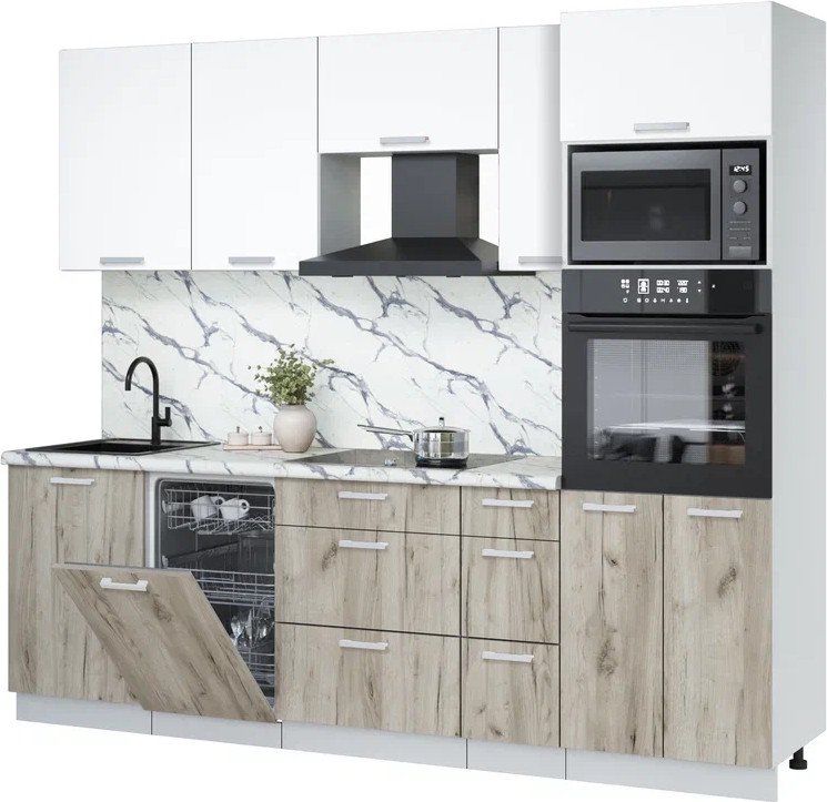 

Готовая кухня Интерлиния Мила Лайт 2.45-ПМ3 (белый платинум/дуб серый/белый гранит)