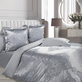 2-спальный комплект постельного белья с евро простыней Экотекс Элитный комплект Эстетика Миледи (2 спальный с европростыней, нав. 70х70 и 50х70)
