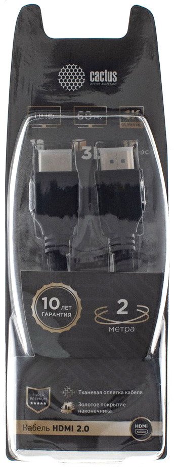 

Кабель CACTUS HDMI - HDMI CS-HDMI.2-2 HDMI (2 м, черный)