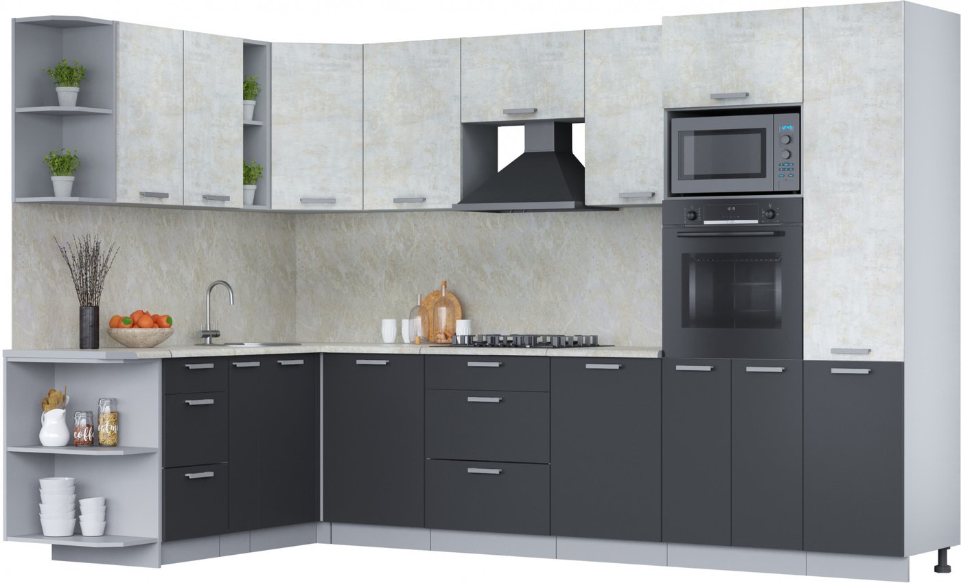 

Готовая кухня Интерлиния Мила Лайт 1.88x3.2 левая (бетон лайт/антрацит/опал светлый)