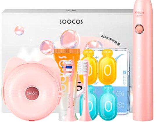 

Электрическая зубная щетка Soocas D3 (футляр c функцией UVC стерилизации, 2 насадки, розовый)