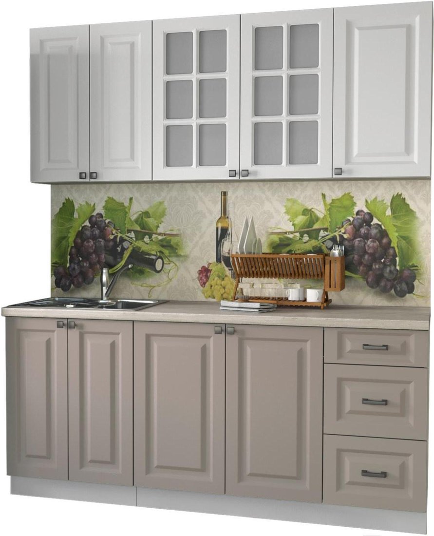 

Готовая кухня Интерлиния Мила Деко 1.8А (белый/луна/травертин серый)