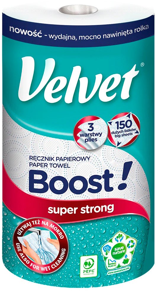

Бумажные полотенца Velvet Boost (3 слоя)