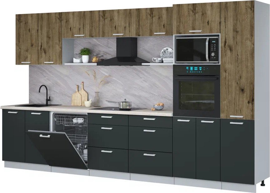 

Готовая кухня Интерлиния Мила Лайт 3.6-ПМ1 (дуб веллингтон/антрацит/травертин серый)