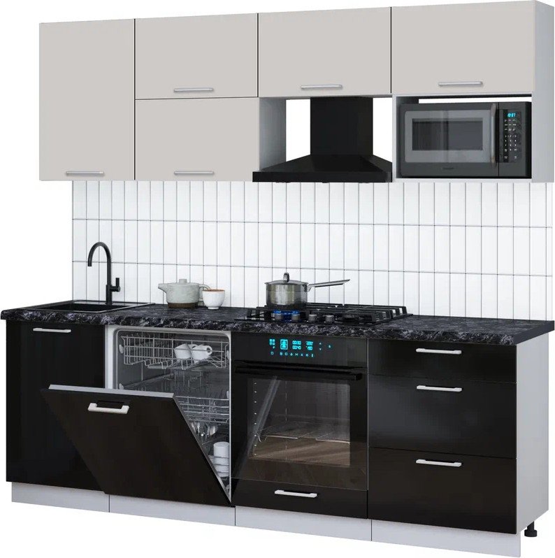 

Готовая кухня Интерлиния Мила Gloss 2.3-ПМ2 (черный глянец/кашемир/кастилло темный)