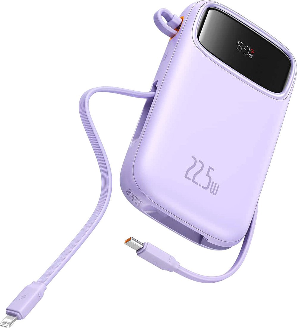 

Внешний аккумулятор Baseus Qpow2 Dual-Cable Digital Display Fast Charge Power Bank 22.5W 20000mAh (сиреневый)