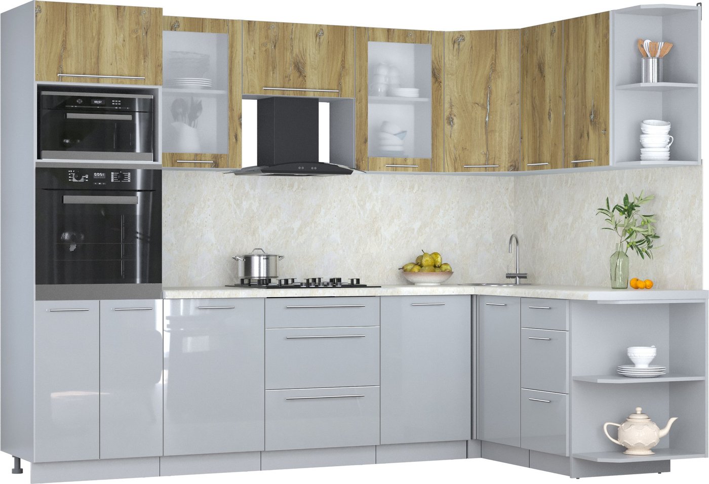 

Готовая кухня Интерлиния Мила Пластик 1.68x2.8 PR (дуб эпоксид/туманный глянец/опал светлый)