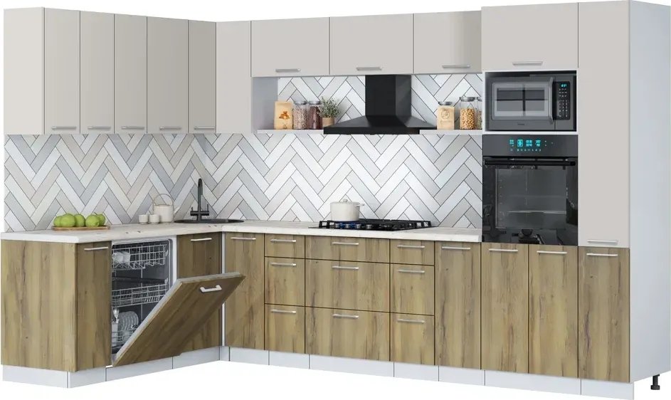 

Готовая кухня Интерлиния Мила Gloss 1.896х3.28 (дуб вотан/кашемир/бискайская сосна)