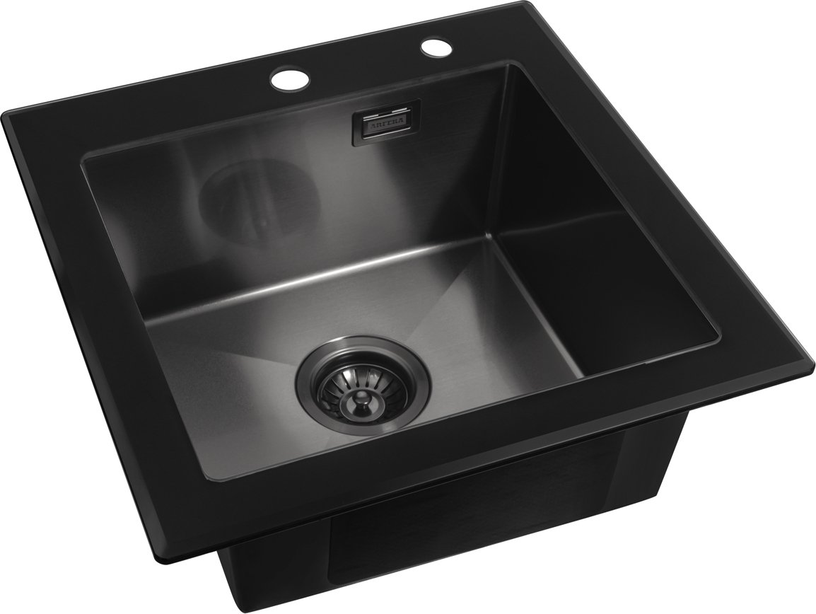 

Кухонная мойка ARFEKA ECO AR 500*500 GS BLACK GLASS + BLACK PVD NANO