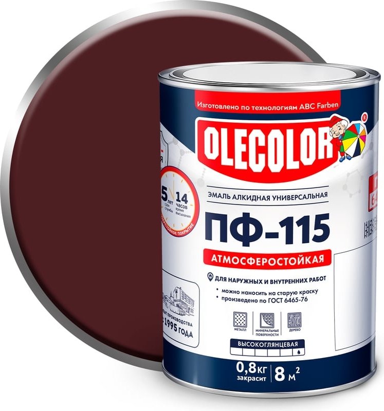 

Эмаль Olecolor ПФ-115 универсальная 0.8 кг (вишневый)