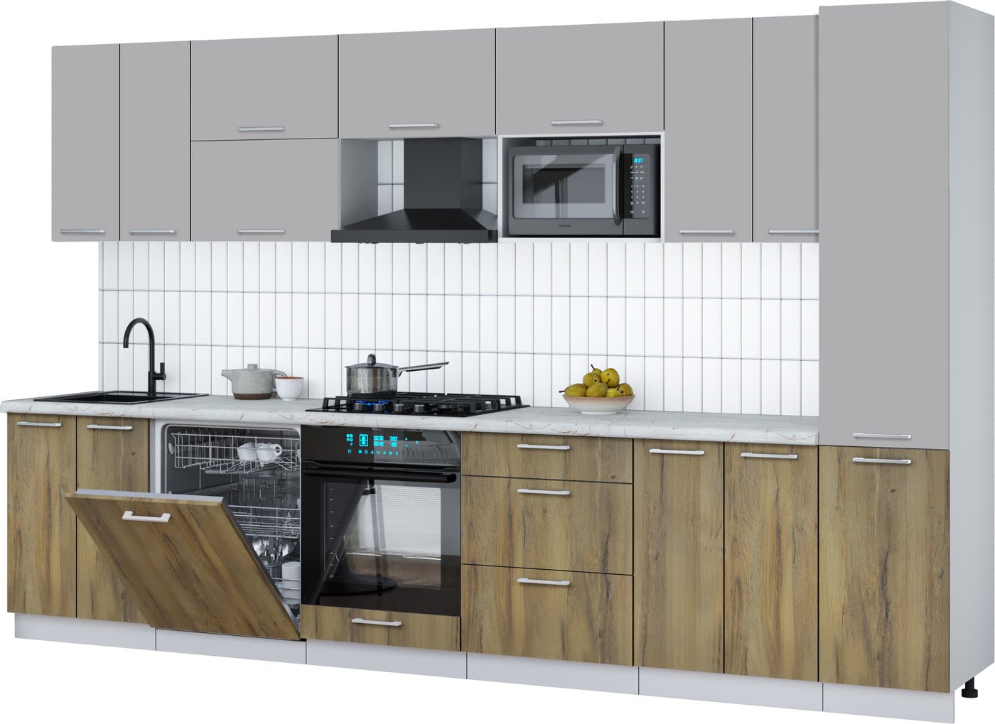 

Готовая кухня Интерлиния Мила Gloss 3.4-ПМ2 (дуб вотан/грей/серый каспий)