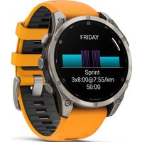 Умные часы Garmin Fenix 8 Sapphire, Titanium 47мм (светло-серый, оранжевый силиконовый ремешок)