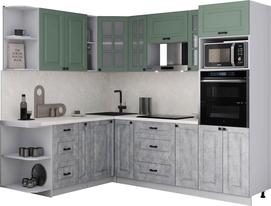 

Готовая кухня Интерлиния Мила Деко 1.88x2.4 LV (керамика/мята/опал светлый)