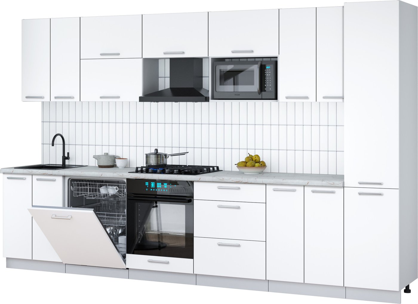 

Готовая кухня Интерлиния Мила Gloss 3.4-ПМ2 (белый/белый/серый каспий)