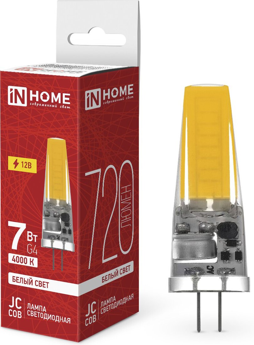 

Светодиодная лампочка In Home LED-JC-COB 7 Вт 12В G4 4000К 720 Лм