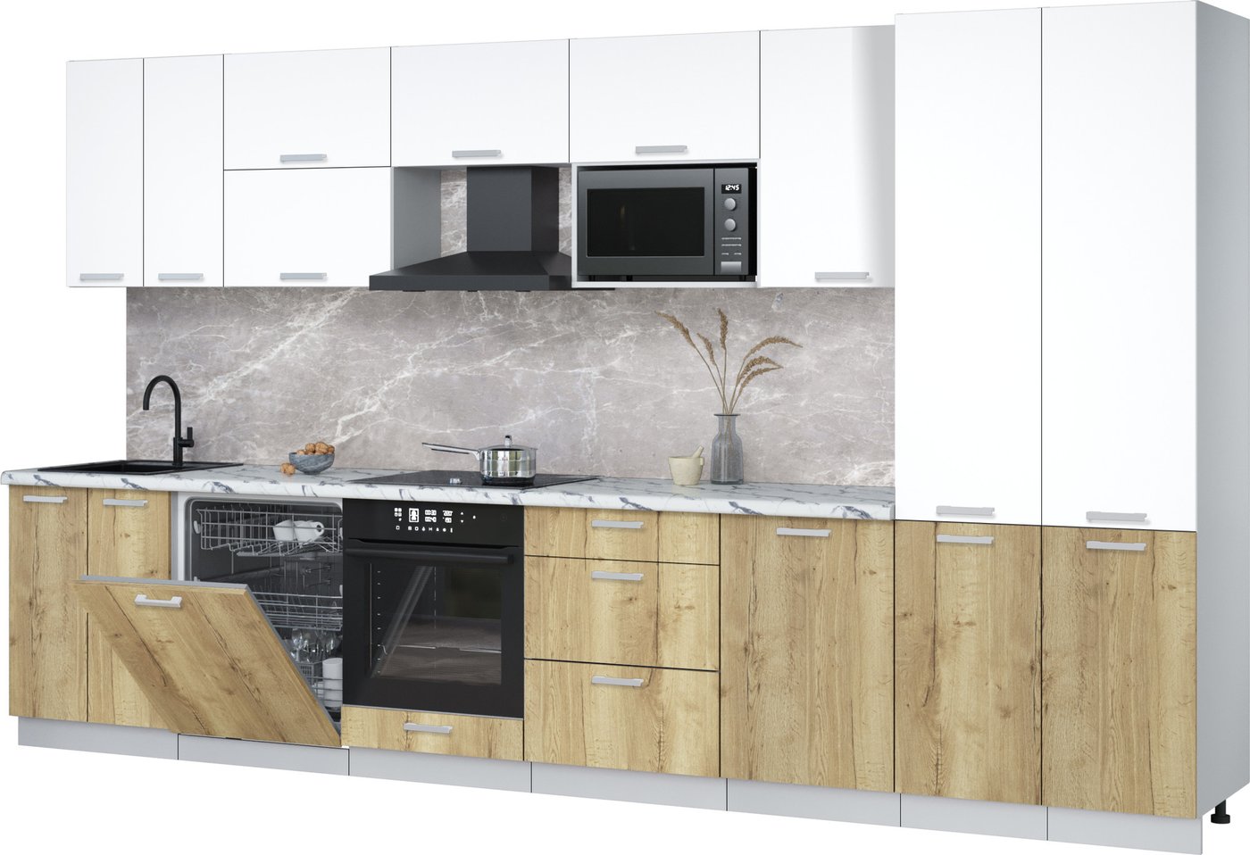 

Готовая кухня Интерлиния Мила Лайт 3.7-ПМ2 (белый платинум/дуб золотой/белый гранит)