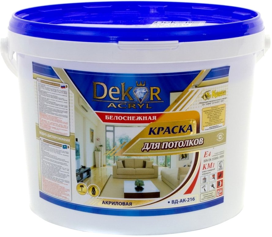 

Краска Dekor ВД-АК-216 для потолков (белоснежный, 14 кг)