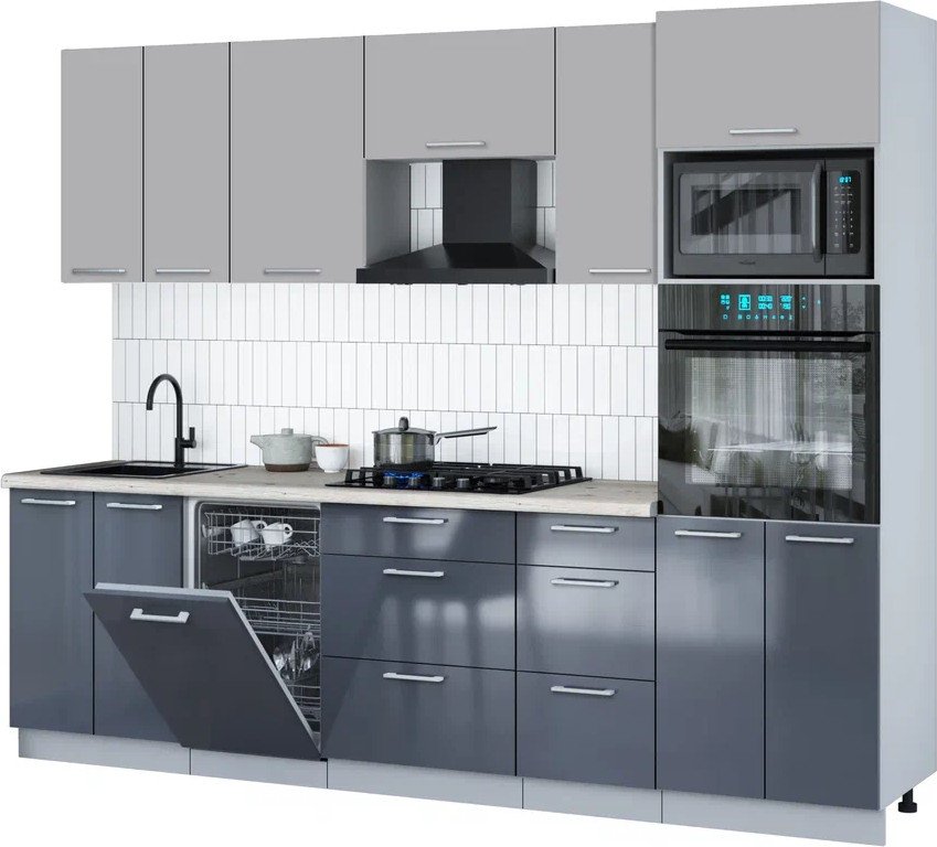 

Готовая кухня Интерлиния Мила Gloss 2.65-ПМ3 (асфальт глянец/грей/бискайская сосна)