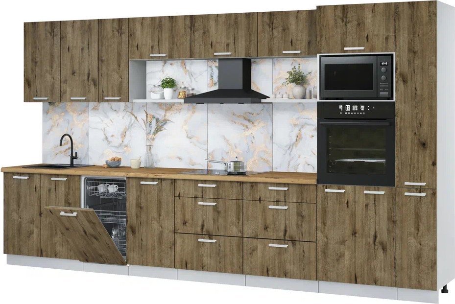 

Готовая кухня Интерлиния Мила Лайт 3.8-ПМ3 (дуб веллингтон/дуб веллингтон/дуб бунратти)