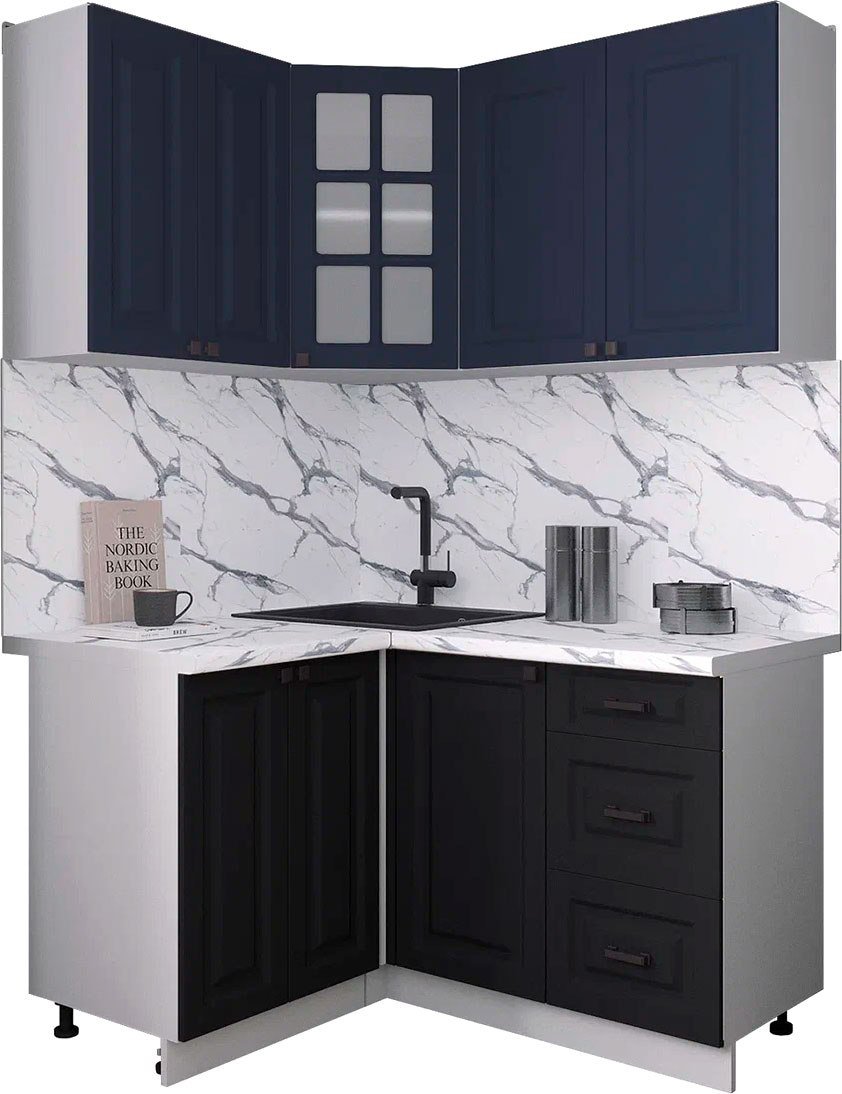 

Готовая кухня Интерлиния Мила Деко 1.2x1.4 (черный/индиго/белый гранит)