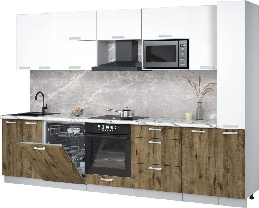 

Готовая кухня Интерлиния Мила Лайт 3.1-ПМ2 (белый платинум/дуб веллингтон/белый гранит)