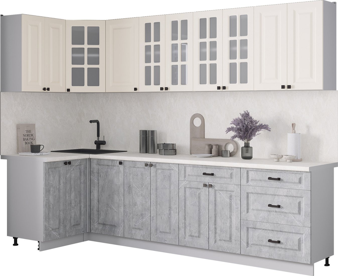 

Готовая кухня Интерлиния Мила Деко 1.2x2.8 (керамика/белый/опал светлый)