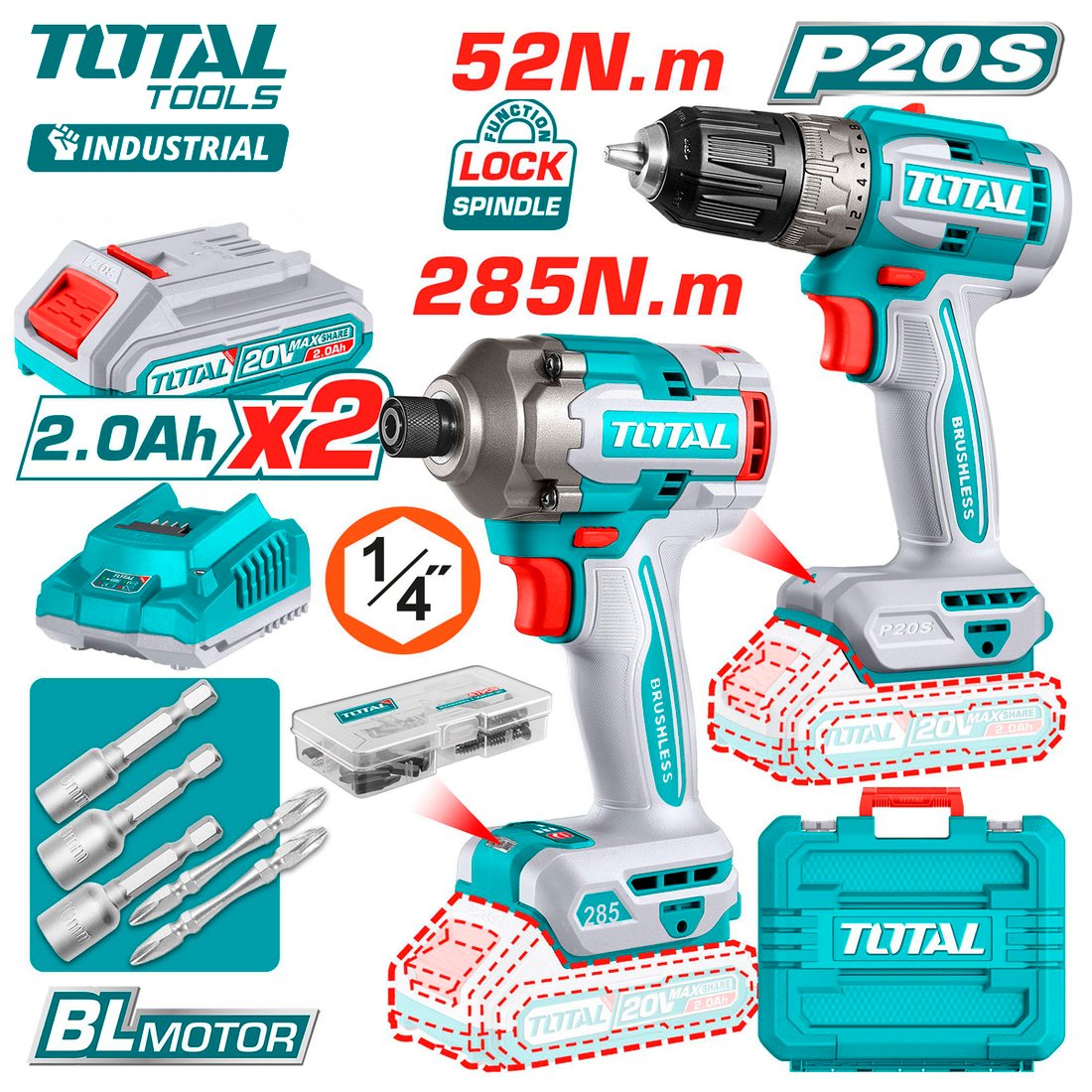 

Total TCKLI20272 (шуруповерт, винтоверт, 2 АКБ, кейс)