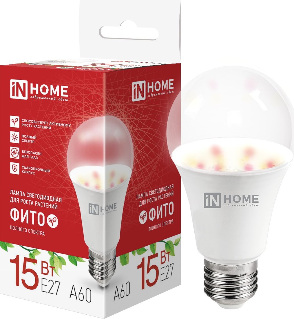 

Светодиодная лампочка In Home LED-A60 Pro-Фито полный спектр 15 Вт 230В Е27