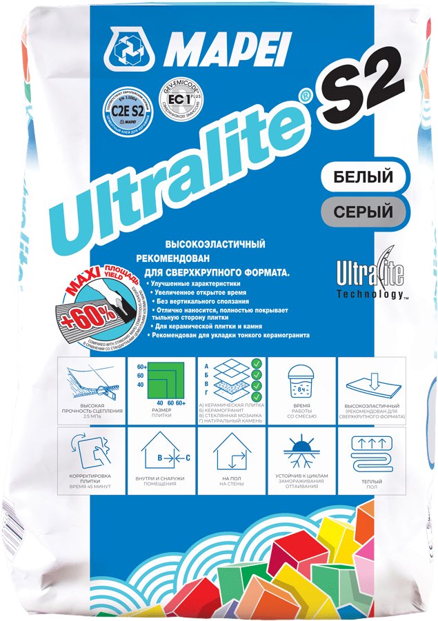 

Клей для плитки Mapei Ultralite S2 (15 кг, серый)