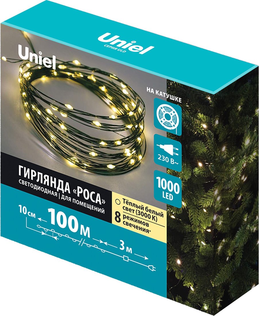 

Новогодняя гирлянда Uniel Роса ULD-S10000-1000/DGA UL-00012089 (теплый белый)