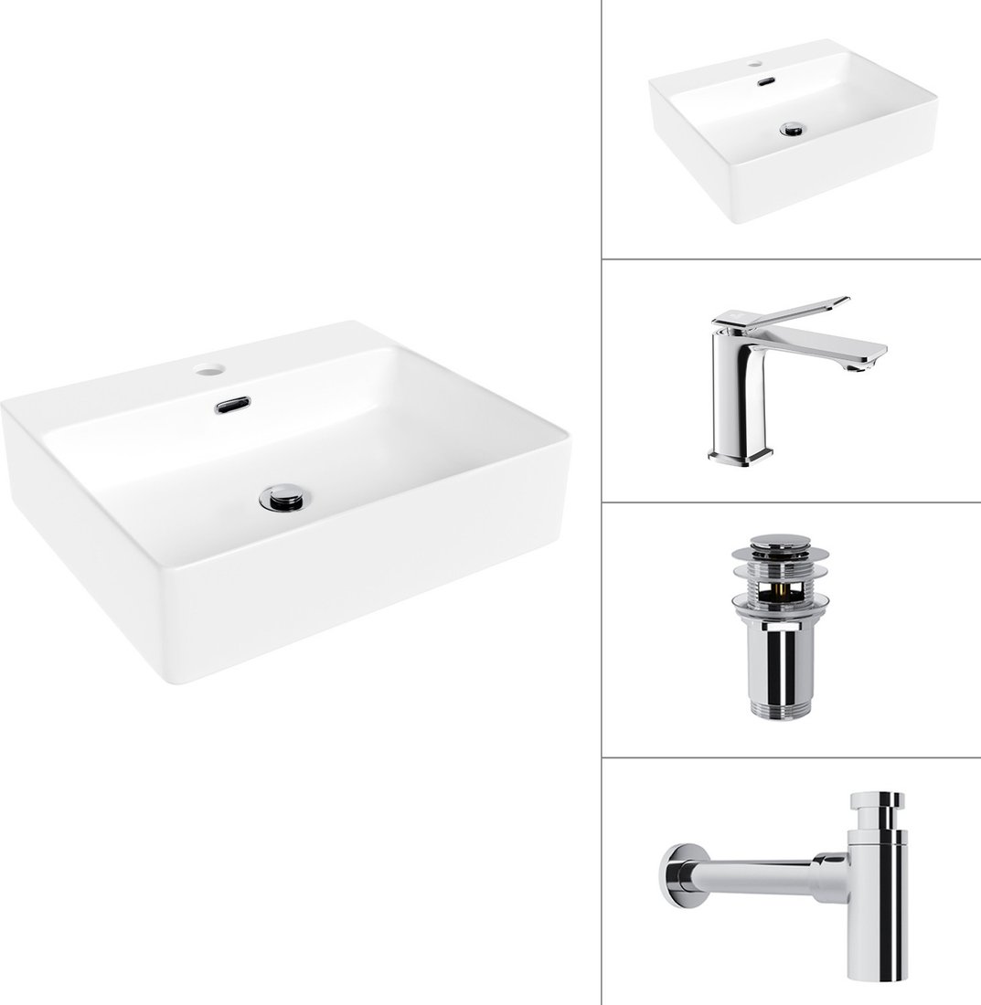 Умывальник Lauter 21478 + Allure 21C618С + сифон 21635CH + донный клапан 21190CH (хром)