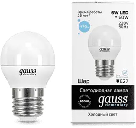 

Светодиодная лампочка Gauss Elementary Globe 6W E27 6500K 53236