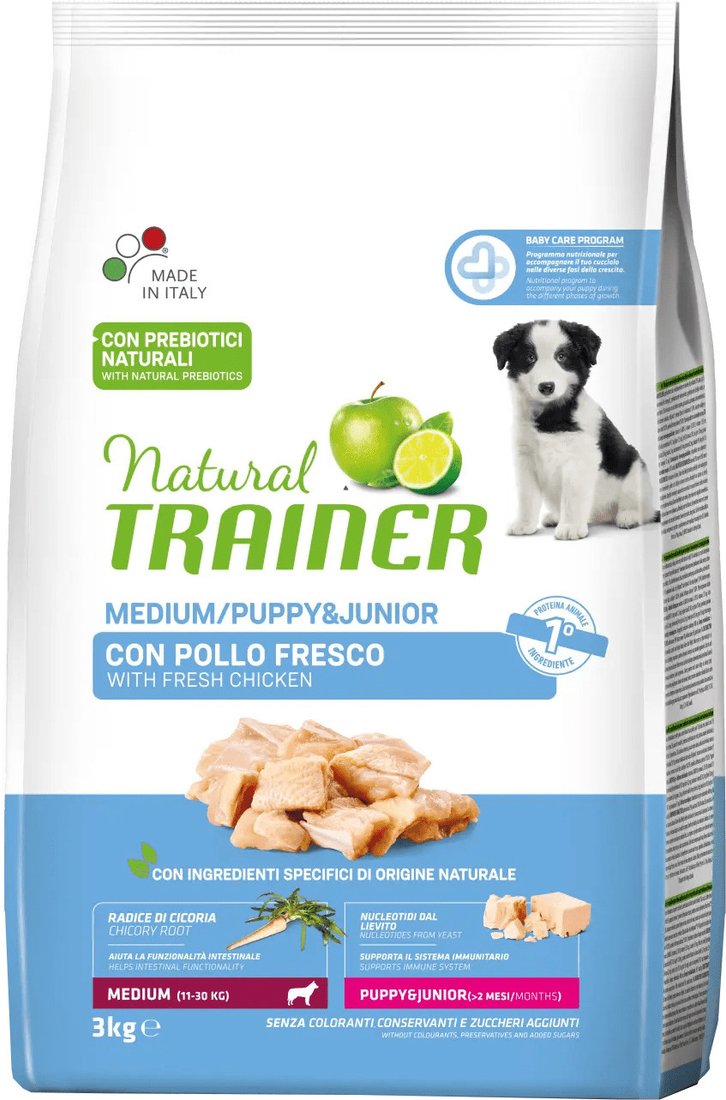 

Сухой корм для собак Trainer Natural Medium Puppy and Junior (для средних пород со свежей курицей) 3 кг