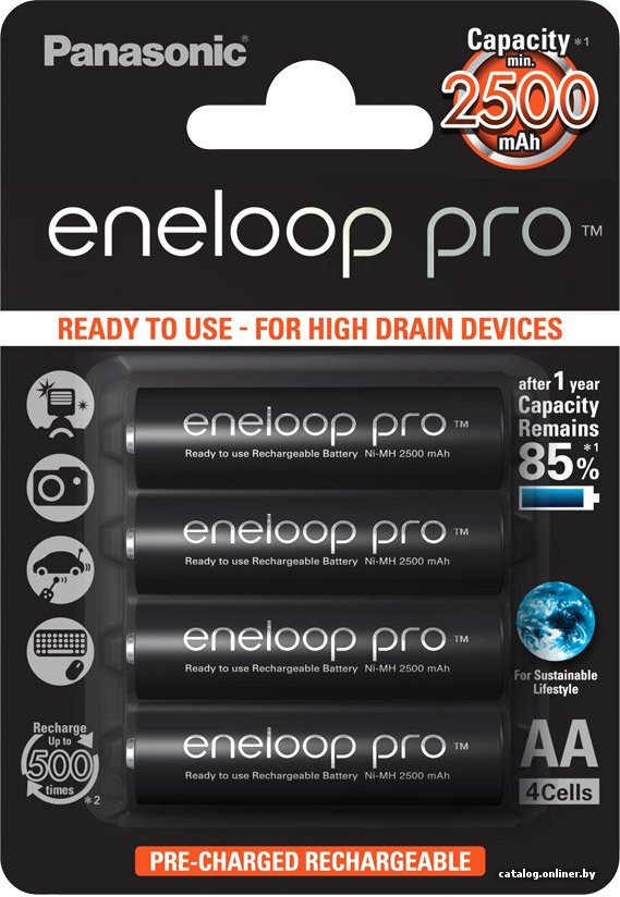 Аккумулятор Panasonic Eneloop Pro AA 2500mAh 4 шт. (BK-3HCDE/4BE)