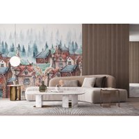 Фотообои ФабрикаФресок Акварельные Домики для детей 123265 (300x265) в Бобруйске