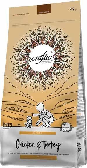 

Сухой корм для собак Craftia Natura для щенков миниат. и мелких пород с курицей и индейкой (2кг)