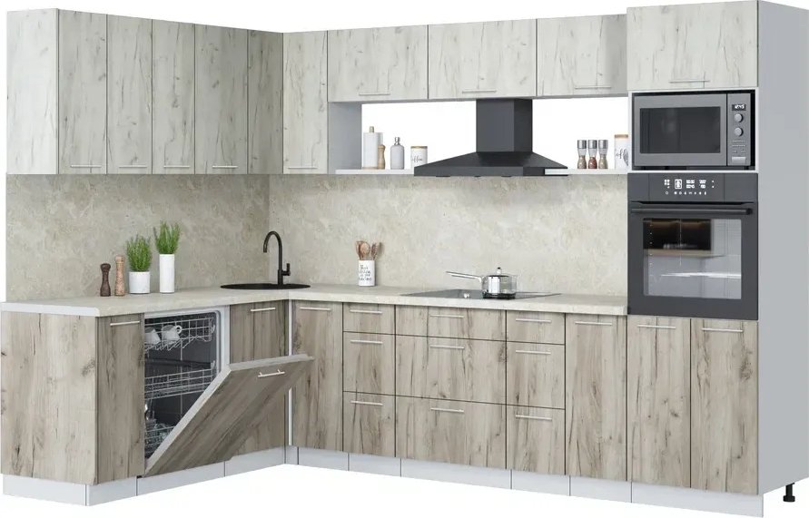 

Готовая кухня Интерлиния Мила Лайт 1.896х2.98-2 (дуб белый/дуб серый/опал светлый)