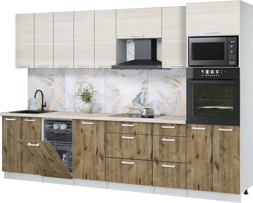 

Готовая кухня Интерлиния Мила Лайт 3.1-ПМ3 (вудлайн кремовый/дуб веллингтон/бискайская сосна)