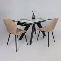 Кухонный стол Lepremo AV 2122 МДФ+керамика раздвижной 1400-2000x850 (белый глянцевый Carla Larkin/черный)