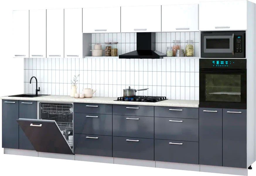 

Готовая кухня Интерлиния Мила Gloss 3.6-ПМ1-2 (асфальт глянец/белый/опал светлый)