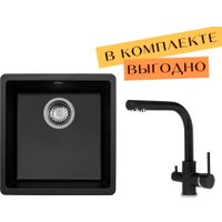 Кухонная мойка Aquasanita Fast SQF 101 + cмеситель Akvaduo 2663 L (черный металлик 601)